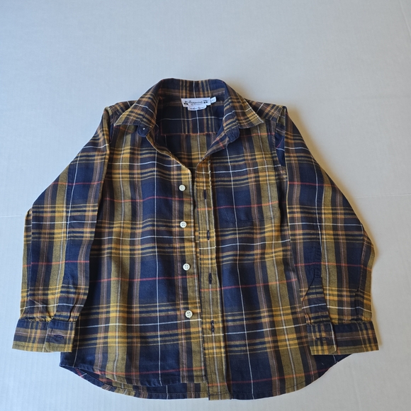Bonpoint Boys Navy and Mustard Plaid Button Down Shirt